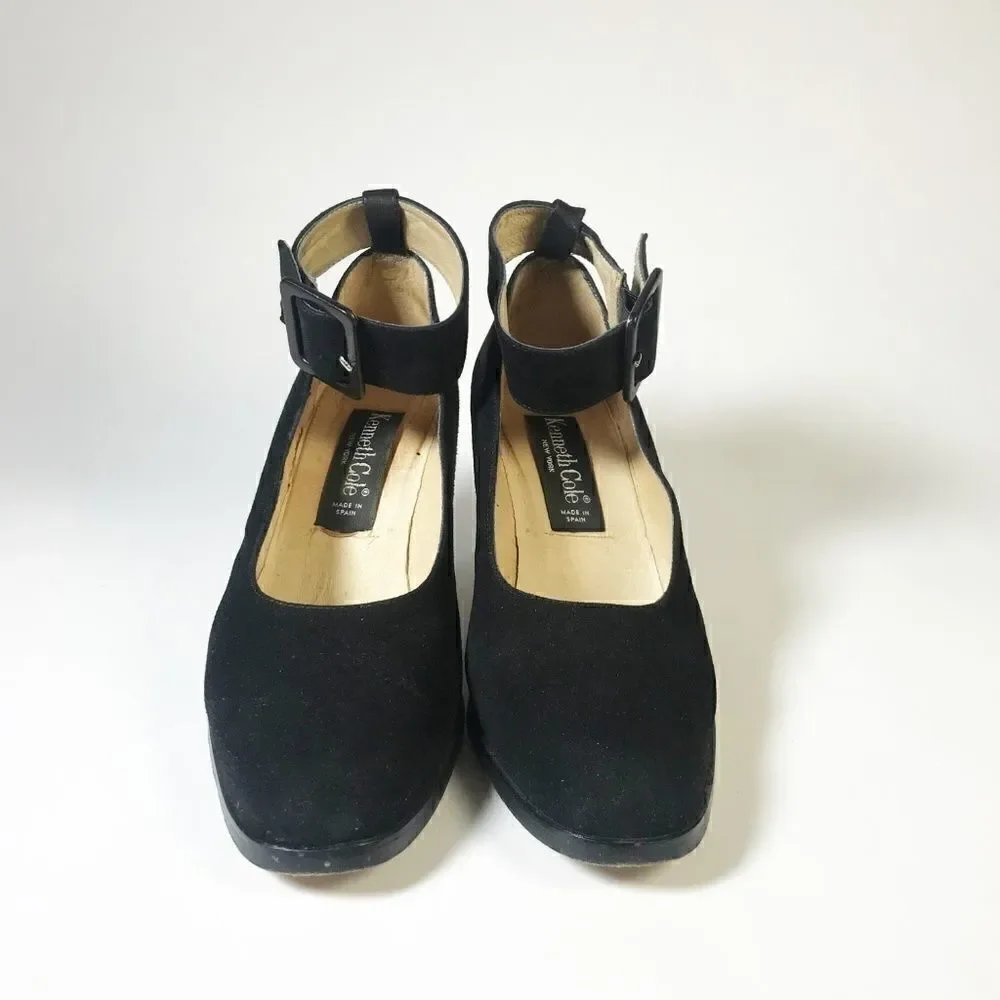 Black Suede Pumps w/Wide Ankle Strap, KC Size 8.5